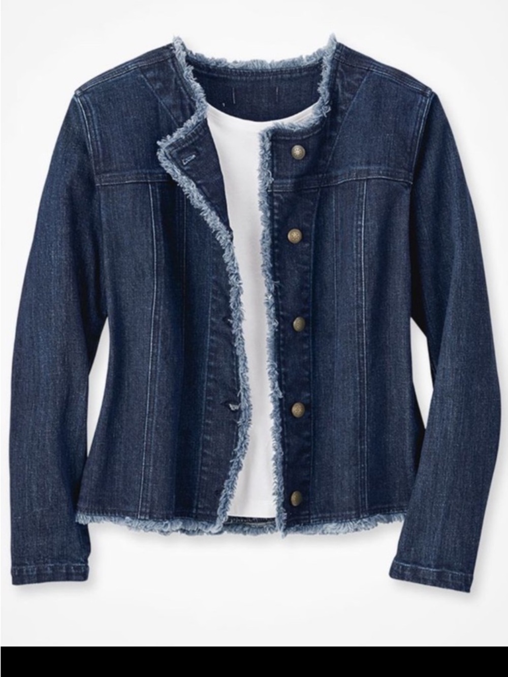 Dark denim rough hem jacket collarless size medium petite